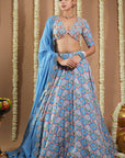 Endless Sky Blue Printed Lehenga Set (Set Of 3)