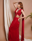 Red Pre-Stitched Draped Saree