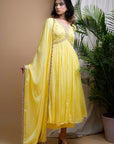 Yellow Chiffon Anarkali Set (Set Of 3)