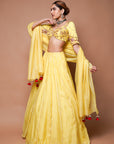 Yellow Chanderi Lehenga Set (Set Of 3)