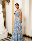 White And Blue Paisley Long Indo Lehenga Dress (Set Of 1)