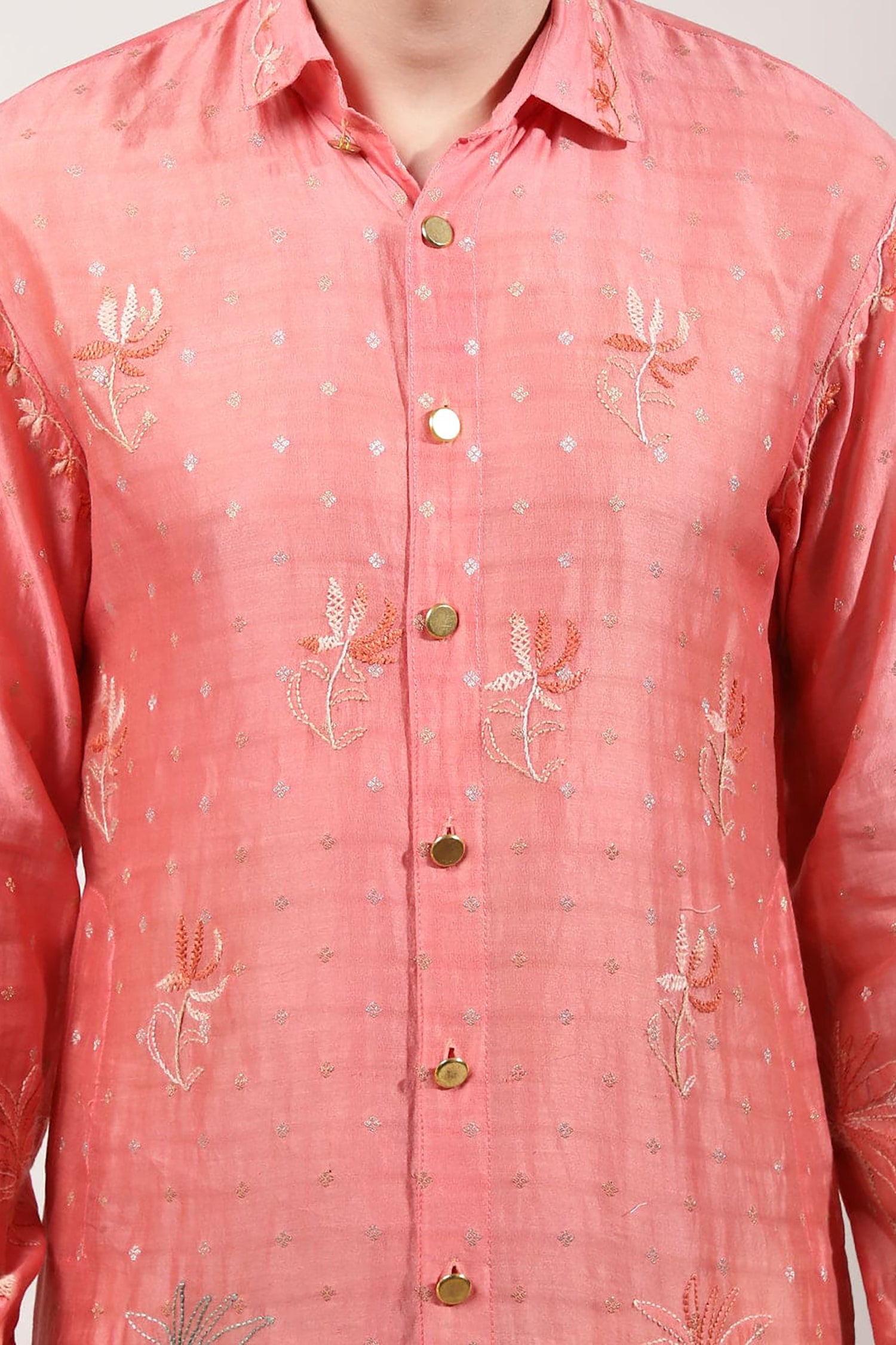 ChikanKari Silk Kurta Set - Orange