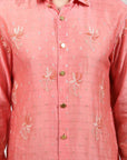 ChikanKari Silk Kurta Set - Orange