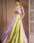 Green Lilac Indo Lehenga With Belt (Set Of 2)