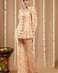 Off White Multicolor Printed Coat & Pant Set (Set Of 2)