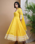 Yellow Bandhani Digital Print Anarkali Set (Set Of 3)
