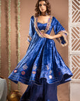 Royal Blue Velvet Anarkali Suit Set (Set Of 4)