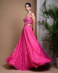 Hot Pink Digital Print Indo Lehenga Set (Set Of 2)