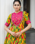 Yellow Ginger Flower Yoke Anarkali Set (Set Of 4)