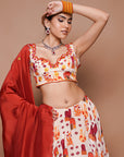 Cream Digital Print Lehenga Set (Set Of 3)