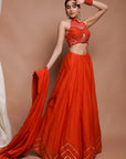 Orange Chanderi Lehenga Set (Set Of 3)