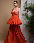 Rust Orange Indo Anarkali Suit Set (Set Of 3)