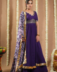 Dark Purple Georgette Anarkali Set (Set Of 3)