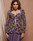 Violet Digital Printed Coat And Drape Skirt Set (Set Of 2)
