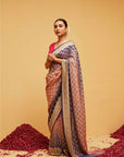 Traditional Purple and Peach Georgette Banarasi Bandhani Saree