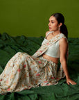 Green Georgette Pre-Draped Saree Skirt with Ombre Sequin Pallu and Hand-Embellished Blouse