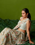 Green Georgette Pre-Draped Saree Skirt with Ombre Sequin Pallu and Hand-Embellished Blouse