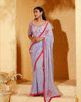 Organza Saree with Hand Embroidered Blouse and Detachable Belt
