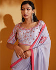 Organza Saree with Hand Embroidered Blouse and Detachable Belt