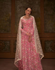 Green Sequined Ombre Anarkali with Gathered Sleeves