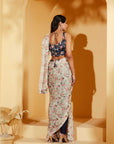 Off White Ruffle Pre-Drape Saree with Embroidered Blouse