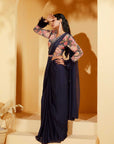 Ombre Saree with Sequin Embroidered Border and Sleeveless Blouse - Crepe