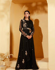 Hand Embroidered Pre-Draped Layered Saree with Paneled Skirt