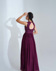 Crop Top and Flared Pants Fusion Set with Sequin Embroidery - Wine