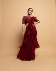 Dahlia Burgundy Pre Draped Saree
