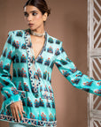 Blue Ombre Printed Coat Pant Set (Set Of 2)