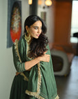 Mehendi Green Chanderi Silk Anarkali Suit Set (Set Of 3)