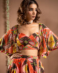Abstract Print Cape Lehenga Set (Set Of 3)
