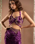 Purple Velvet Indo Drape Set (Set Of 3)