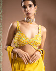 Canary Yellow Pre-Drape Saree Set (Set Of 2)