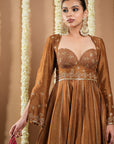 Antique Golden Silk Anarkali Set (Set Of 3)
