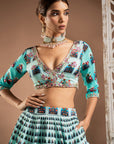 Blue Ombre Digital Print Indo-Lehenga Set (Set Of 2)