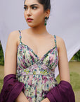 Violet African Floral Anarkali Set (Set Of 3)