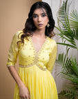 Yellow Chiffon Anarkali Set (Set Of 3)