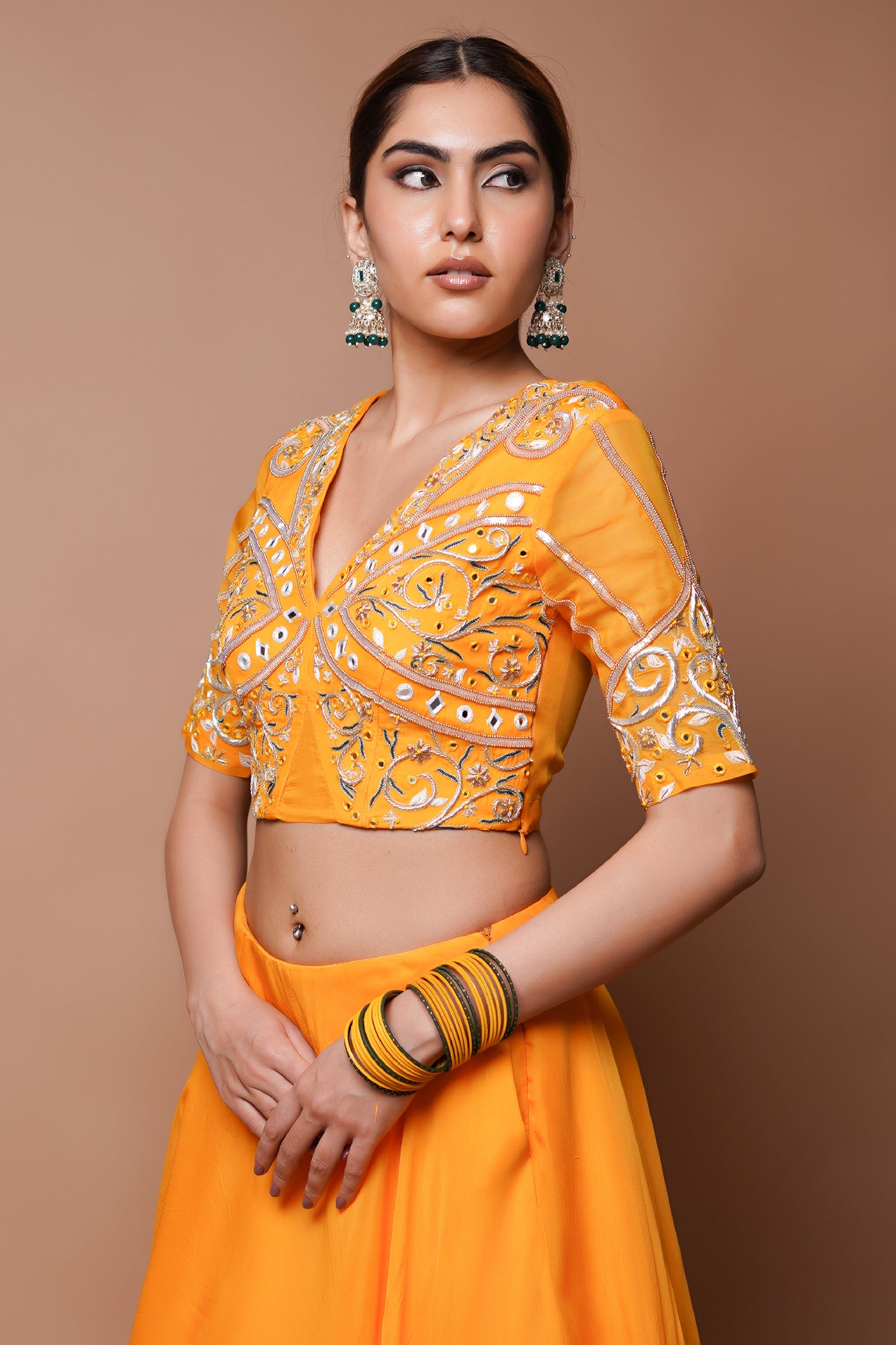 Mango Yellow Indo Lehenga Set (Set Of 2)