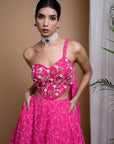 Hot Pink Digital Print Indo Lehenga Set (Set Of 2)