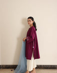 Khushboo & Pankaj Wine Berry Kurta Set with Organza Dupatta
