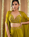 Mehendi Green Shrug Drape Set (Set Of 3)