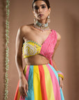 Horse Print One Shoulder Lehenga Set (Set Of 2)