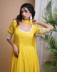 Yellow Bandhani Digital Print Anarkali Set (Set Of 3)