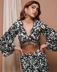 White-Green Digital Printed Drape Skirt Set (Set Of 2)