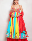 Red Horse Print Anarkali Suit Set (Set Of 3)