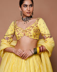 Yellow Chanderi Lehenga Set (Set Of 3)