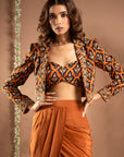 Black Rust Printed Drape And Coat Set (Set Of 3)