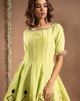 Green Short Anarkali-Tulip Salwar Set (Set Of 3)