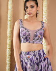 Violet-Lilac Printed Indo Lehenga Set (Set Of 2)